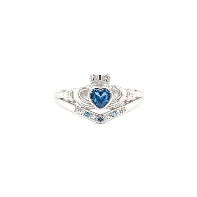 Faith Sterling Silver  December Birthstone Wishbone Claddagh Ring