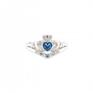 Faith Sterling Silver December Birthstone Wishbone Claddagh Ring