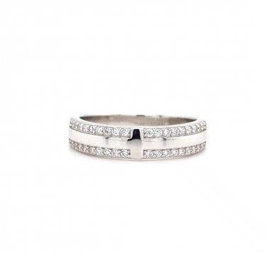 Faith Sterling Silver Double CZ with Plain Cross Centre Band Ring