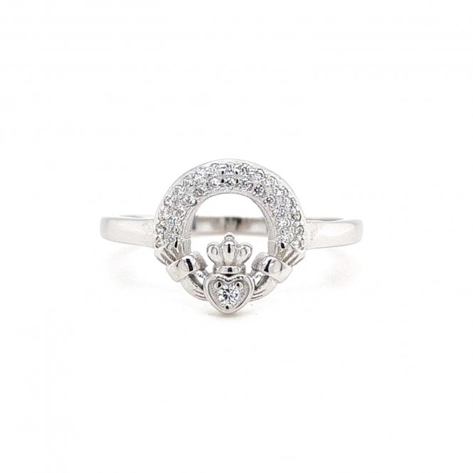 Faith Sterling Silver  Double Row CZ Claddagh Ring 