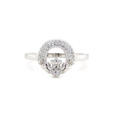 Faith Sterling Silver Double Row CZ Claddagh Ring 