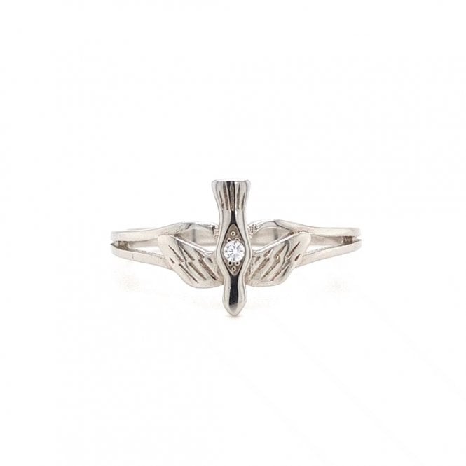 Faith Sterling Silver  Dove with Single CZ Split Shoulders Ring