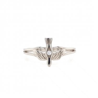 Faith Sterling Silver Dove with Single CZ Split Shoulders Ring