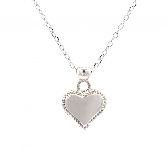 Faith Sterling Silver  Engravable Heart with Beaded Edge Necklace 1.1 x 1.2cm, 16-18