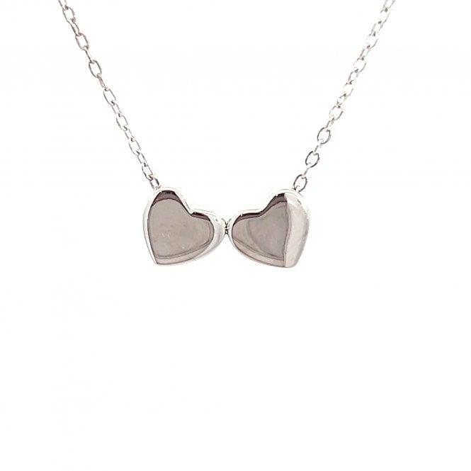 Faith Sterling Silver  Engravable Plain Double Heart Necklace 1.5 x 0.7cm, 16-18
