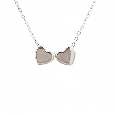 Faith Sterling Silver Engravable Plain Double Heart Necklace 1.5 x 0.7cm, 16-18"