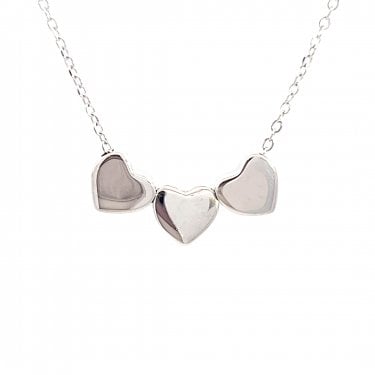 Faith Sterling Silver Engravable Plain Triple Heart Necklace 2.2 x 0.7cm, 16-18"