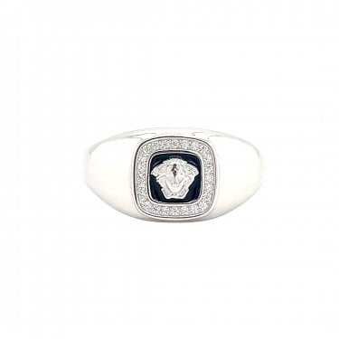 Faith Gents Sterling Silver Lion with CZ Surround Signet Ring