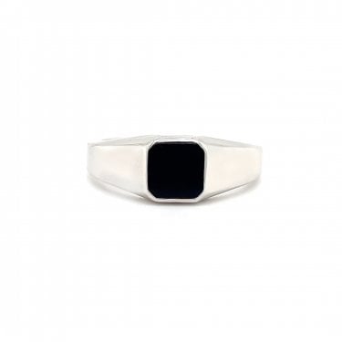 Faith Gents Sterling Silver Square Black Stone Signet Ring