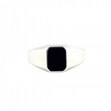 Faith Gents Sterling Silver Square Black Stone Signet Ring