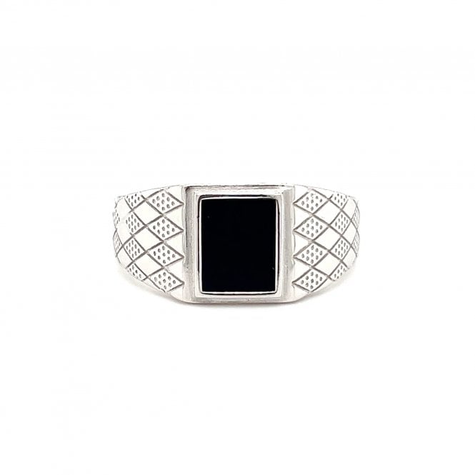 Faith Sterling Silver Faith Gents Sterling Silver Square Black Stone with Design Signet Ring
