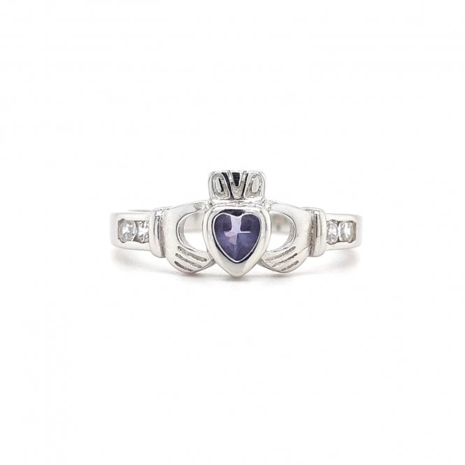 Faith Sterling Silver  February Birthstone Claddagh Ring 