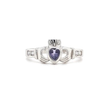 Faith Sterling Silver February Birthstone Claddagh Ring 