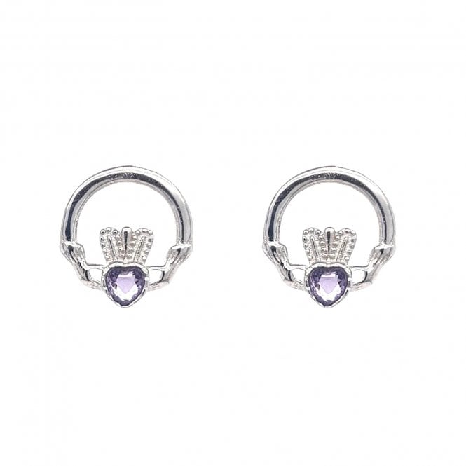 Faith Sterling Silver  February Birthstone Claddagh Stud Earrings 1.2 x 1.2cm 