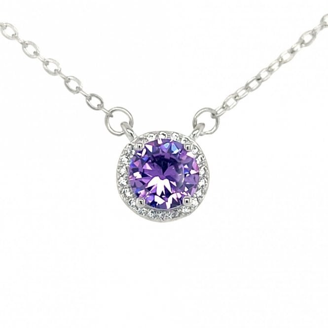 Faith Sterling Silver  February Birthstone CZ Halo Necklace 0.8 x 0.8cm, 16-18