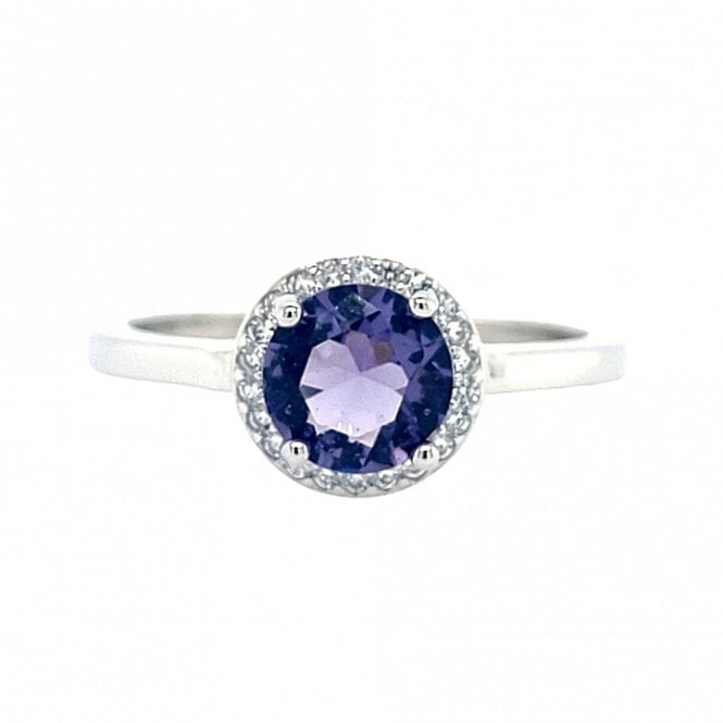 Faith Sterling Silver  February Birthstone CZ Halo Ring 