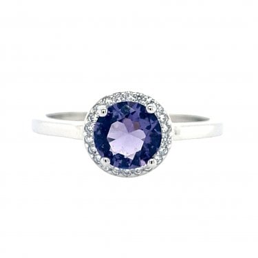 Faith Sterling Silver February Birthstone CZ Halo Ring 