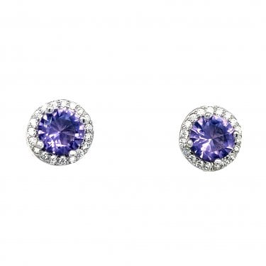 Faith Sterling Silver February Birthstone CZ Halo Stud Earrings 0.7 x 0.7cm 