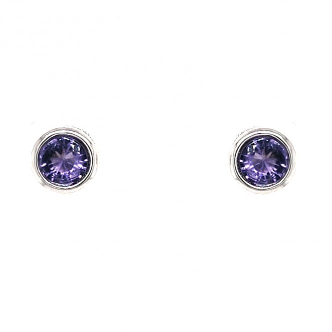 Faith Sterling Silver  February Birthstone Rubover CZ Stud Earrings 0.5 x 0.5cm 