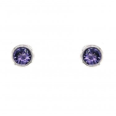 Faith Sterling Silver February Birthstone Rubover CZ Stud Earrings 0.5 x 0.5cm 