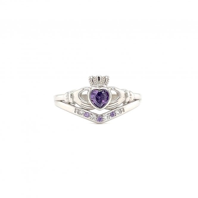 Faith Sterling Silver  February Birthstone Wishbone Claddagh Ring