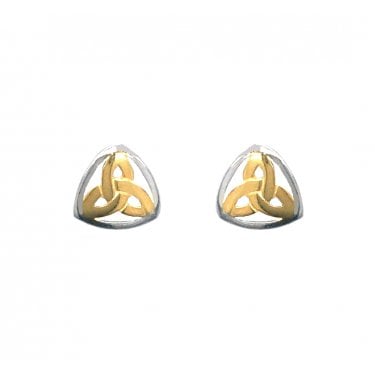Faith Sterling Silver Gold Tone Trinity Knot with Silver Surround Stud Earrings 0.8 x 0.8cm 