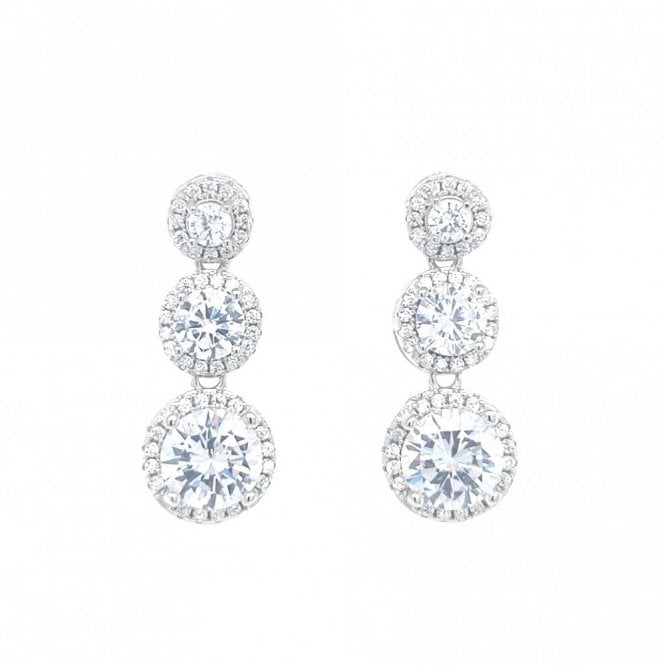 Faith Sterling Silver  Graduating 3 Oval Halo Drop Earrings 2.5 x 1cm 