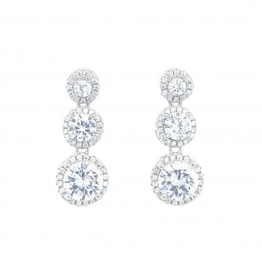 Faith Sterling Silver Graduating 3 Oval Halo Drop Earrings 2.5 x 1cm 