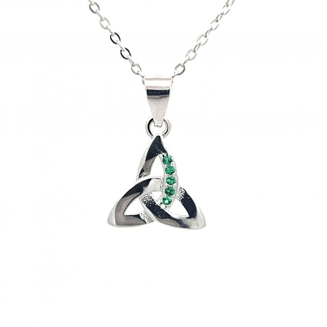 Faith Sterling Silver  Green CZ Trinity Knot Necklace 1.2 x 1.1cm, 16-18
