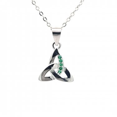 Faith Sterling Silver Green CZ Trinity Knot Necklace 1.2 x 1.1cm, 16-18"