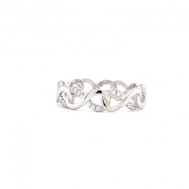 Faith Sterling Silver  Half CZ Half Plain Infinity Ring 