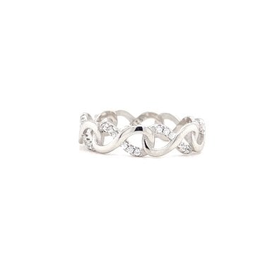 Faith Sterling Silver Half CZ Half Plain Infinity Ring 