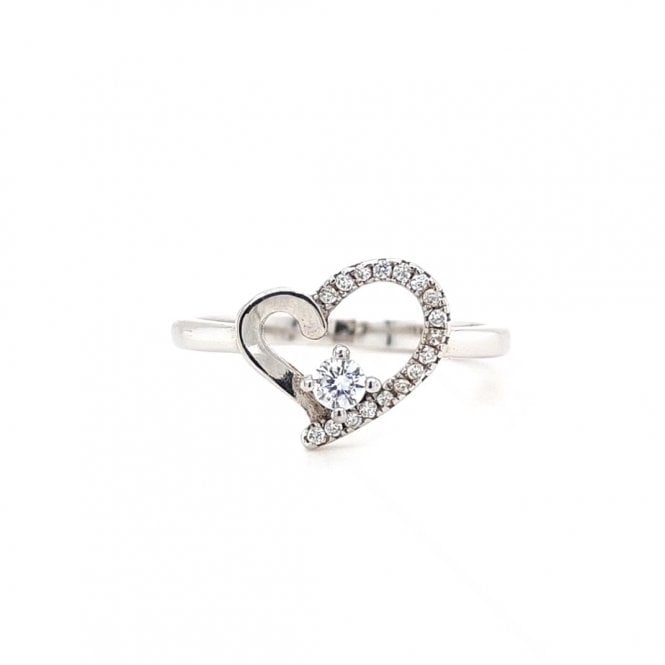 Faith Sterling Silver  Half Plain Half CZ Abstract Heart Ring