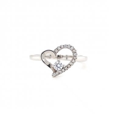 Faith Sterling Silver Half Plain Half CZ Abstract Heart Ring
