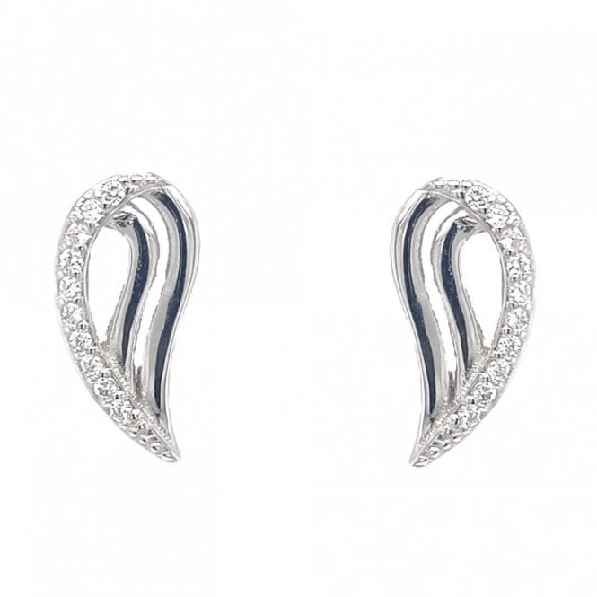 Faith Sterling Silver  Half Plain, Half CZ Comma Shape Drop Earrings 0.7 x 1.4cm