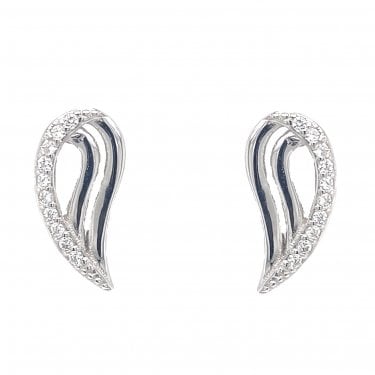 Faith Sterling Silver Half Plain, Half CZ Comma Shape Drop Earrings 0.7 x 1.4cm