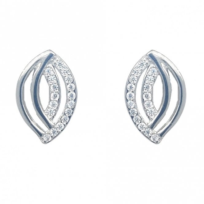 Faith Sterling Silver  Half Plain Half CZ Double Teardrop Drop Earrings 0.9 x 1.4cm