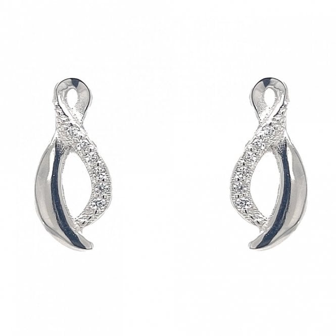 Faith Sterling Silver  Half Plain Half CZ Figure of Eight Drop Earrings 0.7 x 1.4cm