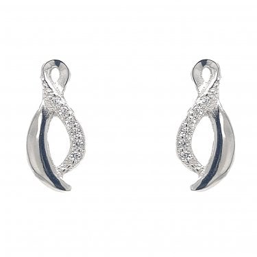 Faith Sterling Silver Half Plain Half CZ Figure of Eight Drop Earrings 0.7 x 1.4cm