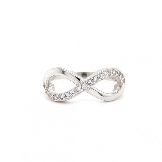 Faith Sterling Silver  Half Plain & Half CZ Infinity Ring