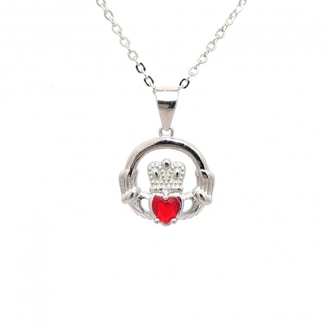 Faith Sterling Silver  January Birthstone Claddagh Necklace 1.4 x 1.3cm, 16-18