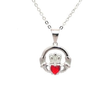 Faith Sterling Silver January Birthstone Claddagh Necklace 1.4 x 1.3cm, 16-18"