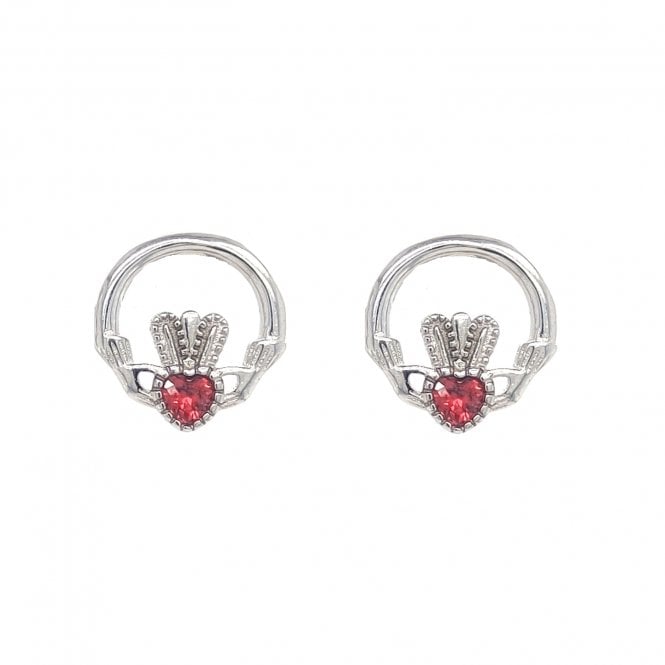 Faith Sterling Silver  January Birthstone Claddagh Stud Earrings 1.2 x 1.2cm 