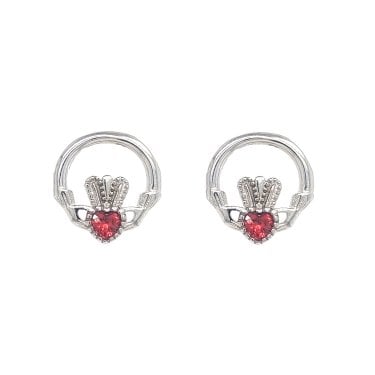Faith Sterling Silver January Birthstone Claddagh Stud Earrings 1.2 x 1.2cm 
