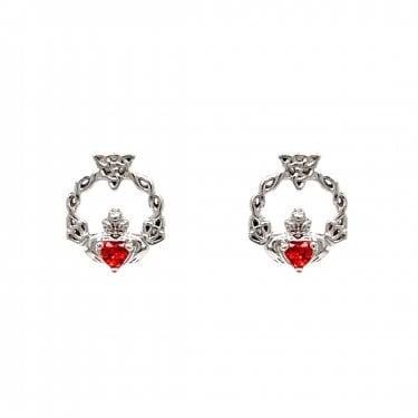 Faith Sterling Silver January Birthstone Claddagh with Celtic Knot Detail Stud Earrings 0.9 x 1.1cm