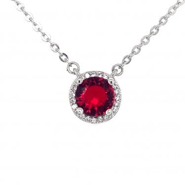 Faith Sterling Silver January Birthstone CZ Halo Necklace 0.8 x 0.8cm, 16-18"