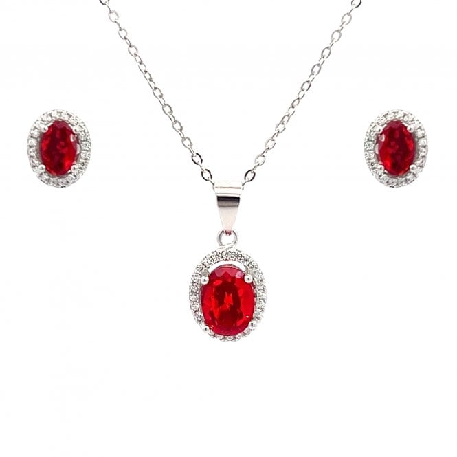 Faith Sterling Silver  January Birthstone CZ Oval Halo Necklace & Earrings Set 0.7 x 0.9cm, 0.9 x 1.1cm 16-18
