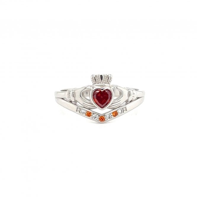 Faith Sterling Silver  January Birthstone Wishbone Claddagh Ring