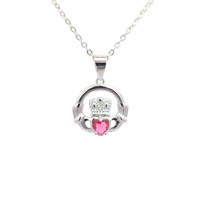 Faith Sterling Silver  July Birthstone Claddagh Necklace 1.4 x 1.3cm, 16-18
