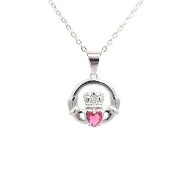 Faith Sterling Silver July Birthstone Claddagh Necklace 1.4 x 1.3cm, 16-18"
